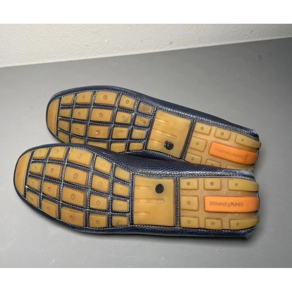 DONALD J PLINER DRIVING SHOES MENS NAVY BLUE STITCHING VINISP MOCCASIN SIZE 11